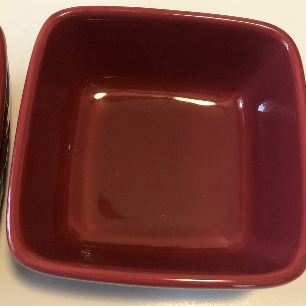 Set of 2 Longaberger Woven Traditions pottery stoneware Paprika Square Bowls - Picture 5 of 9